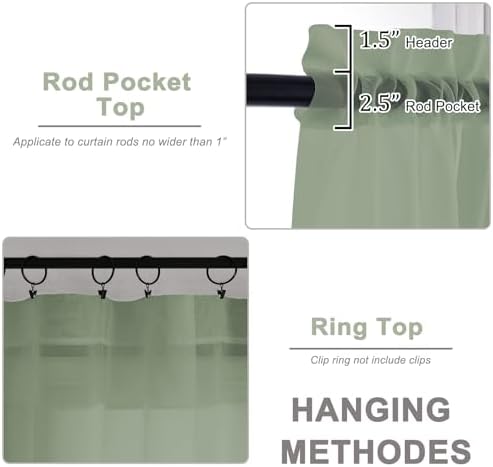 OWENIE Sage Green Sheer Curtains 108 Inch 2 Panels for Living Room 59" Wide - Image 4