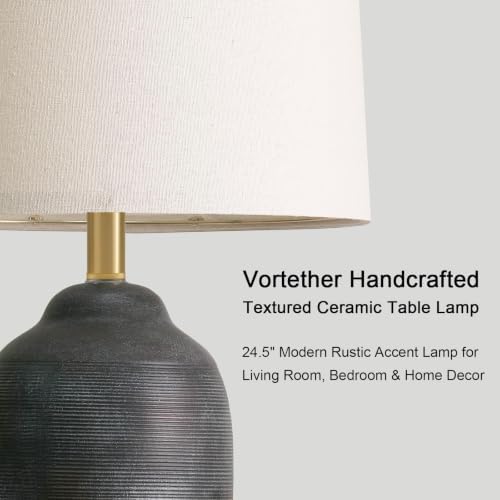 24.5" Vintage Ceramic Table Lamp for Living Room Black Single - Image 2