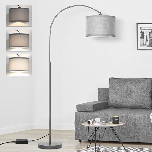 Arc Floor Lamp with Dimmer,Dimmable Floor Lamp with Gray Adjustable Shade by Seasidevillage