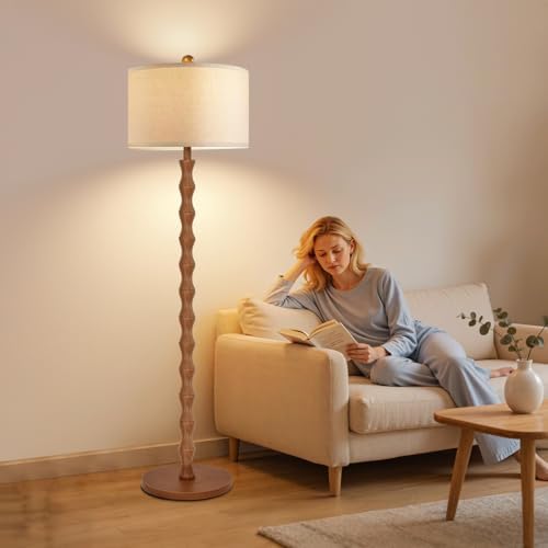 ZECOXOL Wood Floor Lamp with 3 Color Temperatures,Boho Floor Lamp with Remote Control,Dimmable Vintage Floor Lamp Mid Century Modern Standing Lamp Farmhouse Tall Pole Lamp for Living Room Bedroom - Image 4