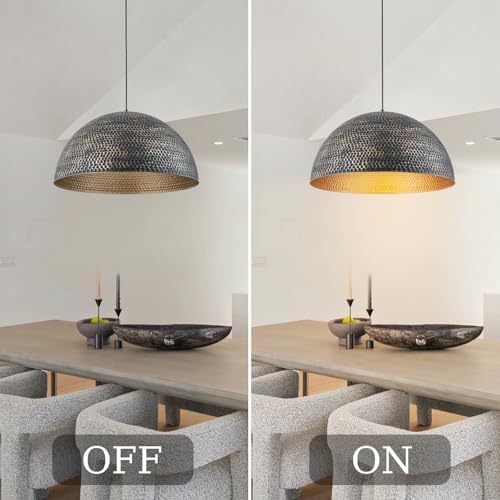 Lingkai 23.6 in. Black and Gold Hammered Pendant Light Fixtures, Industrial Metal Dome Shade, Pendant Lights Kitchen Island, Pendant Light for Kitchen Island and Dining Room - Image 6
