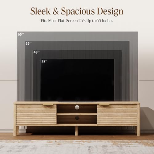 TV Stand for Living Room up to 65 Inch TVs Entertainment Center Oak 59" - Image 4