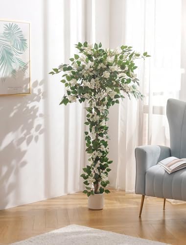 BLOSMON 5ft Bougainvillea Artificial Trees for Outdoor Porch Decor, White - Image 5