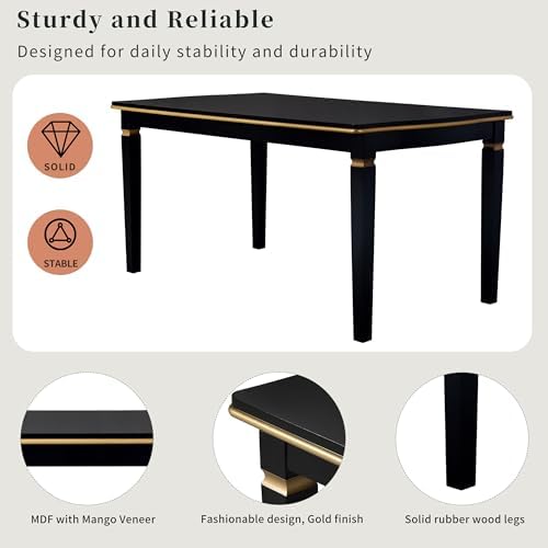 VilroCaz Modern Elegant Wood Kitchen Dining Table Set, 60'' Rectangular Table and 4 High-Back Tufted Chairs & 1 Bench, Home Breakfast Kitchen Dining Room Table Set for 6 (Black-10.6) - Image 5