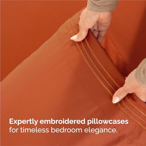 King Size 4 Piece Sheet Set - Breathable & Cooling Sheets - Terracotta - Image 6