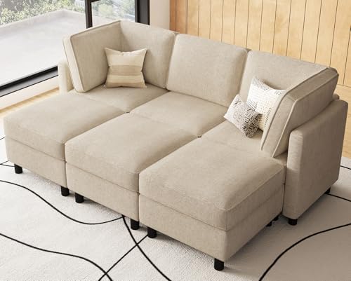 Belffin 84.3" Modular Sectional Sofa 6 Seats Sleeper Sofa Washable Sectional Couches for Living Room Comfy Couches with Storage Seat Couch Sofas with Chaise,Beige by Belffin