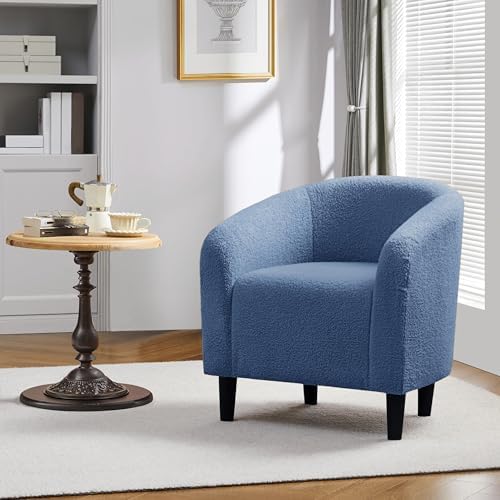Yaheetech Small 25.5in Wide Sherpa Barrel Accent Chair for Bedroom, Blue - Image 2