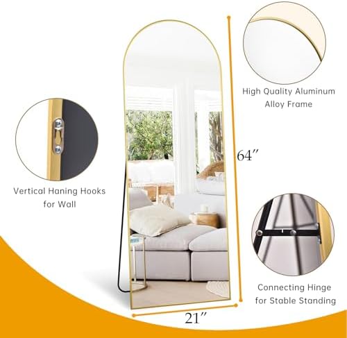 Dewfig Mirror Full Length, 64"X21" Arched Floor Mirror, Gold - Image 6