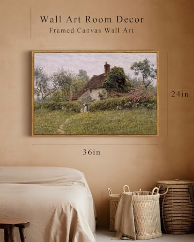 InSimSea Framed Canvas Wall Art Vintage Decor, Old Cottages Countryside Large Canvas Wall Art, Rustic Farmhouse Hanging Wall Decor for Bedroom Living Room Bathroom, 24"x36" - Image 5