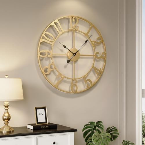 Cuspin Gold Wall Clock for Living Room Decor, 24 Inch Large Metal Clock by Cuspin