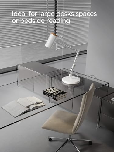 TORCHSTAR Tall Swing Arm Desk Lamp with Wooden Accent, Large Size, White - Image 5