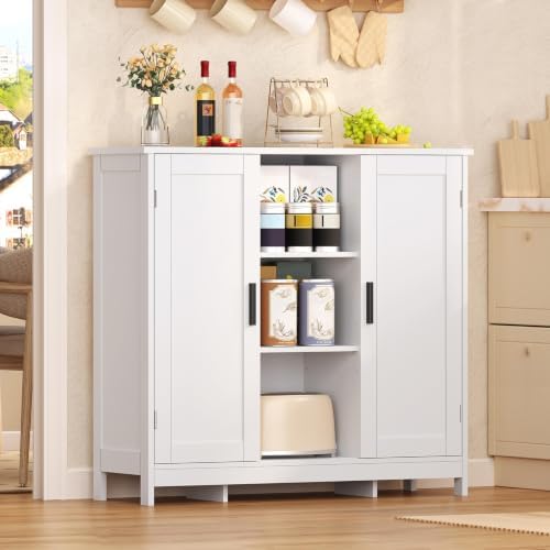 Iwell Storage Cabinet with 2 Doors and 4 Storage Shelves, Buffet Cabinet, Bathroom Cabinet for Living Room, Entryway, Home Office, White - Image 2