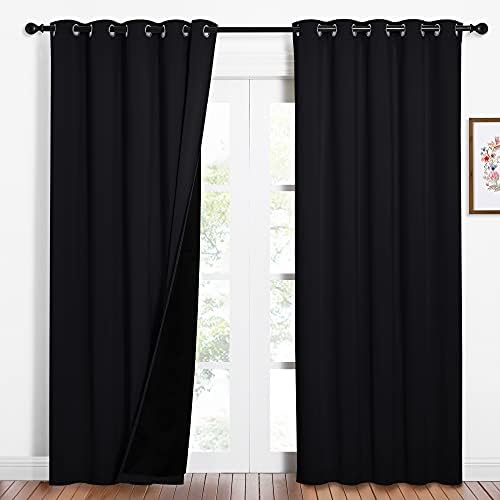 NICETOWN High-End Thermal Curtains, Full Blackout Curtains 84 inches Long for Dining Room, Soundproof Window Treatment Drapes for Hall Room, Black, 62 inches Wide Per Panel, Set of 2 Panels by NICETOWN