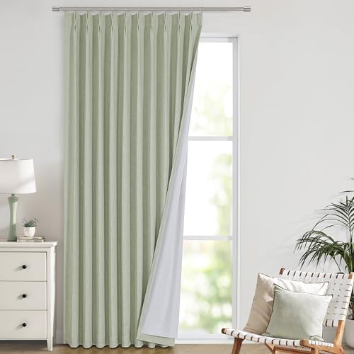 Vision Home Soft Green Pinch Pleated Full Blackout Curtains Linen Blended Room Darkening Window Curtains 112 inch for Living Room Bedroom Thermal Insulated Pinch Pleat Drapes with Hooks 60" Wx112 Lx1 by VisionHome
