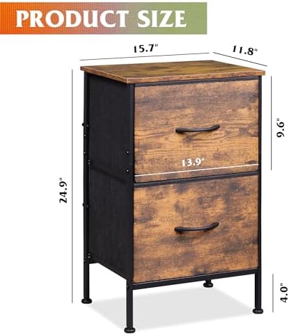 WLIVE Night Stand Set 2, Small Dresser with 2 Drawers & Wooden Top, Nightstand with Fabric Bins, Bedside Table End Table for Bedroom, Closet, Entryway, College Dorm, Rustic Brown - Image 3