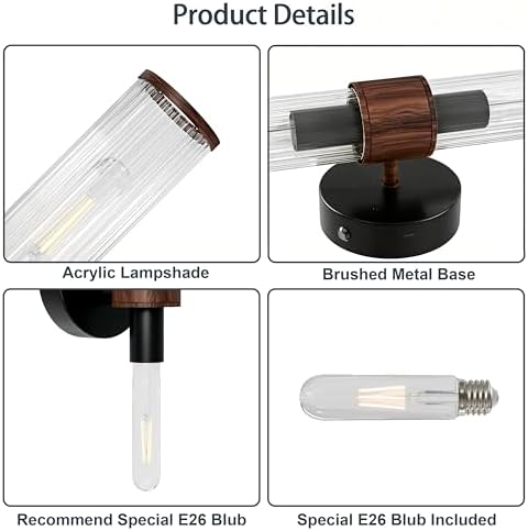 Morauroral Black Walnut Battery Operated Wall Sconces Set of 2 - Image 4