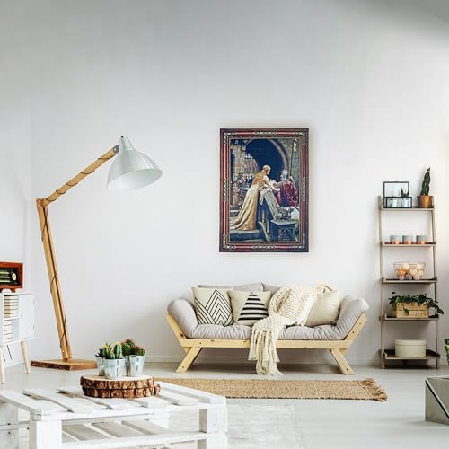 Godspeed Edmund Blair Leighton | Woven Tapestry Wall Art Hanging | Medieval Lady with Arthurian Knight | 100% Cotton USA Size 40x31 - Image 3