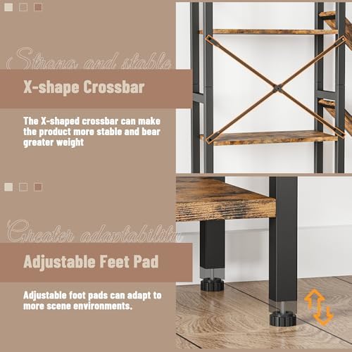 INNOD Triple 4 Tier Book Shelf, Large Industrial Bookcase with Storage Cabinet, Tall Bookshelf with Open Display Shelves Furniture for Living Room Bedroom Home Office Rustic Brown - Image 7