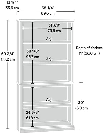 Sauder 5 Tier Book Shelf Wooden Bookcase Multipurpose Bookshelf for Home Office, Living Room, in Jamocha Wood - Image 3