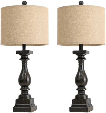 BOBOMOMO 27" Farmhouse Black Table Lamp Set of 2 with USB A+C for Bedroom Living Room Vintage Rustic Traditional Nightstand Bedside Lamps Retro Side Table Lamps (Blubs not Included) - Image 6