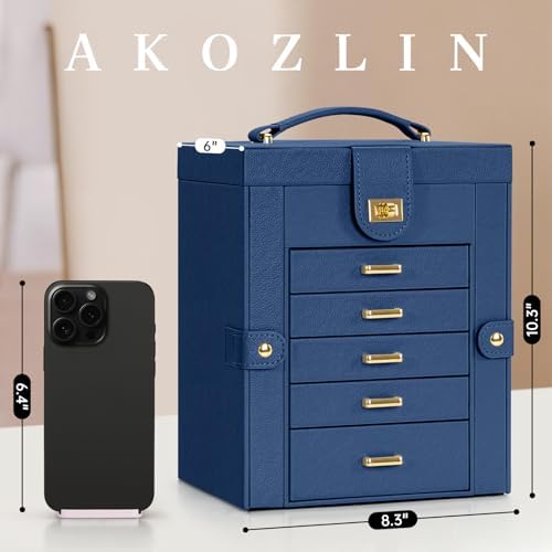 AKOZLIN 6-Tier Jewelry Box Organizer 5 Drawers Storage Blue Regular - Image 4