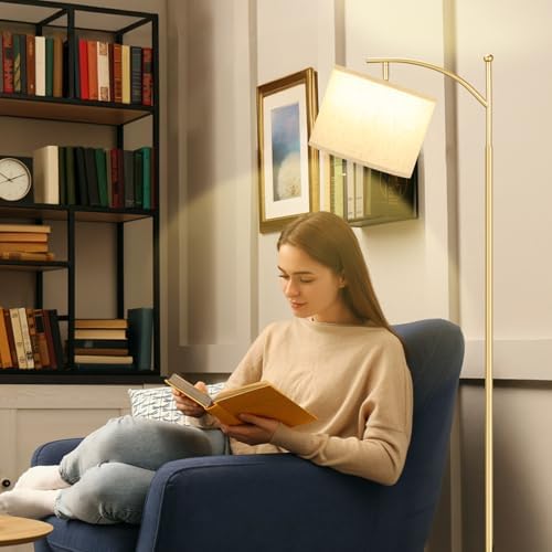 Ambimall 60" Floor Lamp for Living Room with 3 Color Temperatures, Gold Standing Lamp with White Marble Base, Modern Tall Lamp for Bedroom Office, 9W LED Bulb Included - Image 5