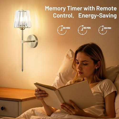 Crystal Battery Operated Wall Sconces Set of 2, Brass Rechargeable Wireless Wall Lights with Crystal Lampshade, 12 RGB and 3CCT Dimmable Wall Lamp with Remote for Bedroom Living Room Hallway - Image 4