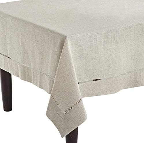 Fennco Styles Toscana Contemporary Hemstitched Linen Blend 65 x 140 Inch Table Cloth for Dinner Table, Parties, Wedding Decorations, Natural - Image 4