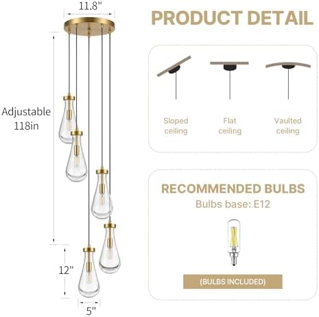 Raindrop Pendant Light Fixtures of 5 Lights,Tear Drop Pendants Light - Image 4