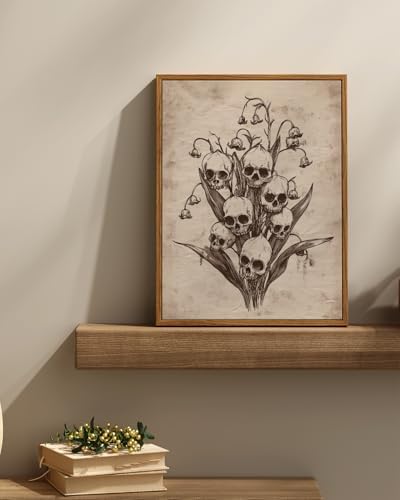 InSimSea Framed Gothic Wall Art Vintage Decor, Skull Flowers Print, 12x16In - Image 5