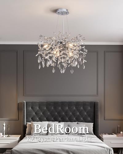 Modern Tree Branch Crystal Chandelier Luxury Silver Crystal Pendant Lighting 18" Contemporary 6-Light Chandeliers for Dining Room Kitchen Bedroom Living Room - Image 4