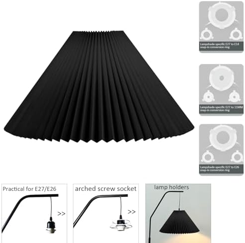 Pleated Black Lamp Shade for Arc/Arched Table Lamp/Floor Lamps Replacement spider lampshade-black 5.9"Top X 16.5"Bottom X 11"High - Image 2