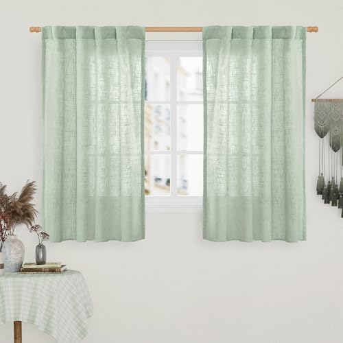 LAMIT Fresh Green Linen Curtains 45 Inch Length for Bedroom 2 Panels by LAMIT