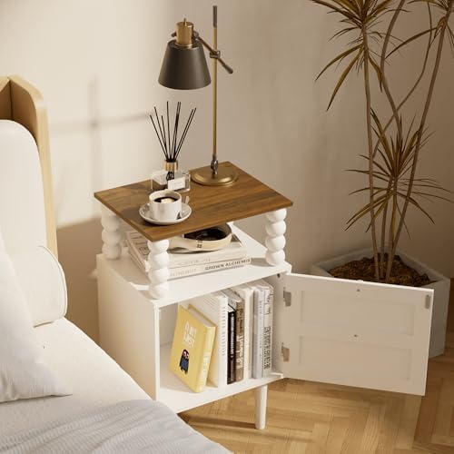 Veegle White Nightstand,Mid-Century Modern Bedside Table with Storage Drawer and Open Wood Shelf, for Bedroom and Small Spaces,Night Stand with Solid Wood Legs (White) - Image 6