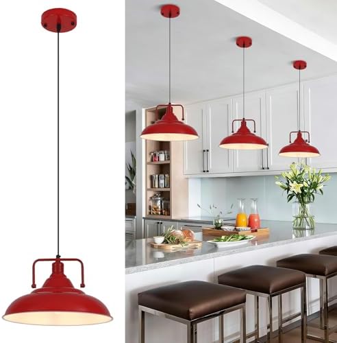 Red Pendant Lights Kitchen Island, Large Pendant Light 15.7" 3 Packs, Farmhouse Pendant Light, Modern Pendant Lights, Kitchen Pendant Lights, Pendant Light for Kitchen, Living Room, Bedroom by SESIMENTLogoGoboProjector