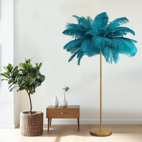 Feather Floor Lamp,Fluffy Ostrich Feather Floor Lamp for Bedroom,3 Color Temperatures Led Corner Modern Floor Lamps for Living Room Christmas Home Decor House Warming Gifts,63″ Height (Peacock Blue) by Unknown