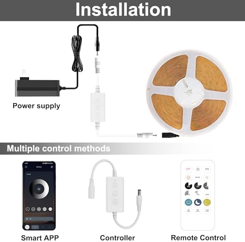 COB LED Strip Lights 9.84ft, 3000K Warm White LED Light Strip, DC24V Tape Light, CRI93+, Bluetooth App Control, Dimmable LED Strips for Bedroom,Cabinet,Living Room. - Image 5