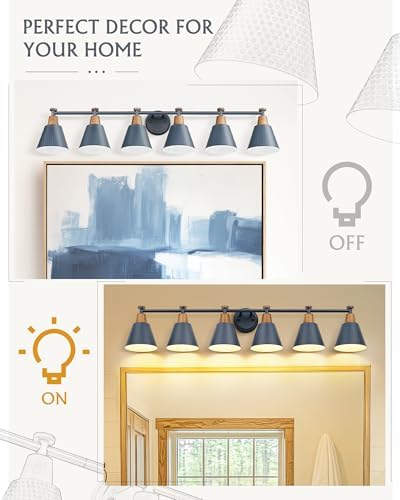 FEMILA Vintage Bathroom Light Fixtures, 45.3" Vanity Lighting Fixtures Over Mirror, 6 Light Vanity Light, Blue Finish, 4FG59B-6W Blue - Image 4