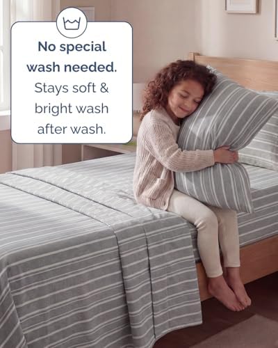 Twin Size 3 Piece Sheet Set - Breathable & Cooling Sheets - Grey Stripes - Image 6