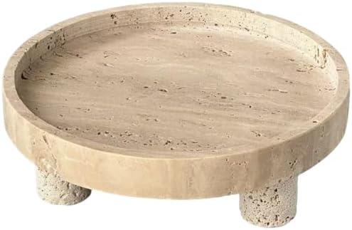 10" Round Marble Fruit Bowl, Three-Legged Decorative Bowl by EXCHUES