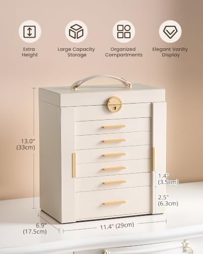 Lolalet Large Jewelry Box, 7-Layer Jewelry Organizer with 6 Drawers -Beige - Image 3