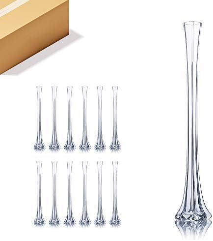 WGV Eiffel Tower Vase Bulk, Open 1.5", Height 24", (Multiple Sizes Choices) Clear Glass Floral Container with Sturdy Base, Flower Centerpiece for Wedding Event Home Decor, Arts Crafts, 12 Pieces by WGVInternational-OpusGlassware