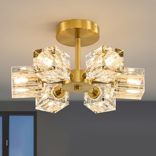 Sputnik Crystal Semi Flush Ceiling: Dining Room Bathroom Bedroom Chandelier by BlesULuk