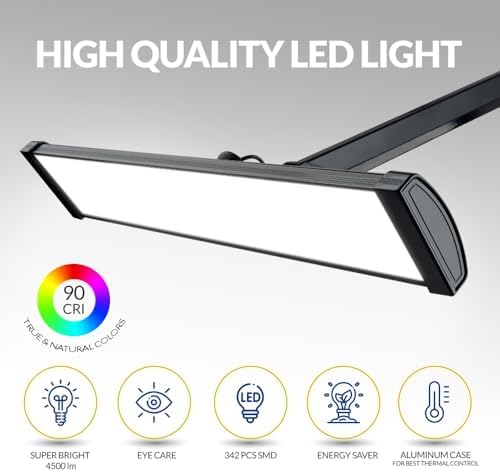 Ultra Bright 4500 Lumens Powerful Professional Eye Care LED Desk Lamp - Brightness Adjustable, Modern Task Light for Home, Beauty, Crafting, Office, Workbench (Daylight, Dimming, Black) - Image 2