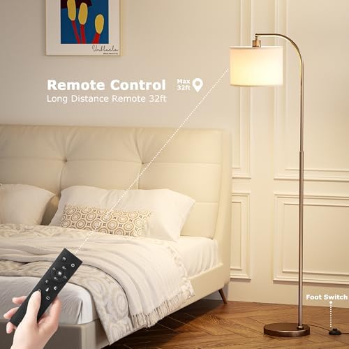 Ambimall Arc Floor Lamp with Remote and Stepless Dimmable Bulb, Colors Temperature & Brightness Adjustable, Floor Lamps for Living Room(Deep Beige Shade & Brown Pole) - Image 5