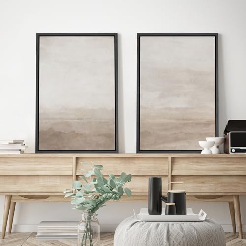 SIGNWIN Framed Canvas Print Wall Art Abstract Wave Pattern Modern Art Minimalist Neutral Decor for Living Room, Bedroom, Office - 16"" x24 x2 Black - Image 2