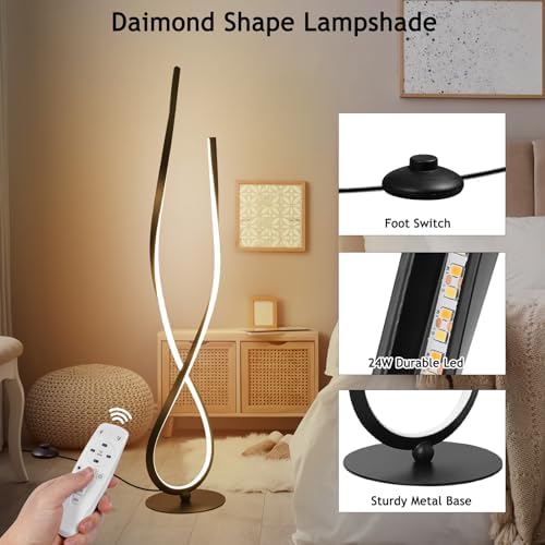NUÜR 59" Black Spiral LED Floor Lamp, Modern Standing Lamp with Remote - Image 5