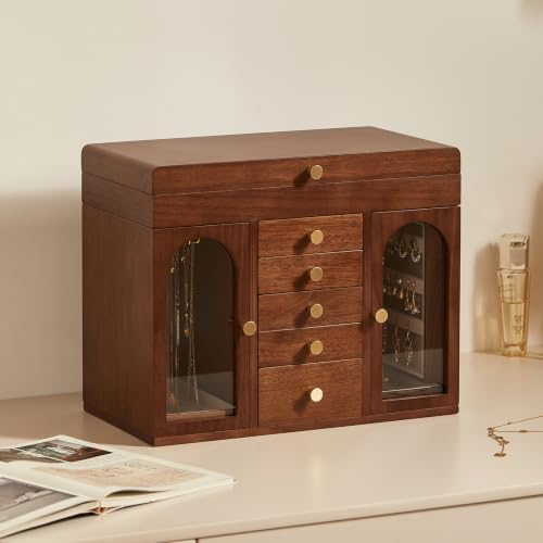 Black Walnut Wooden Jewelry Box for Women, 6 Layer - Image 5