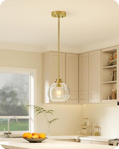 EDISHINE Pendant Light 1-Pack Kitchen Dining Clear Glass Globe Gold by EDISHINE