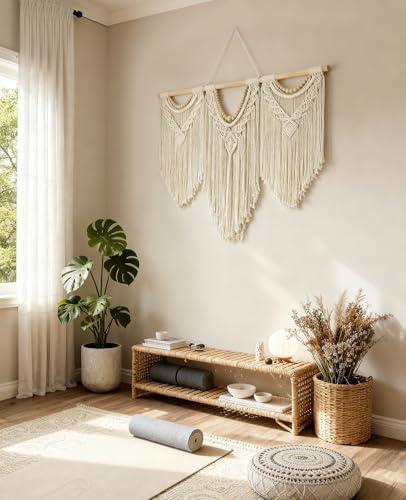 Tempospark Macrame Wall Hanging, 43"x32" Boho Wall Tapestry, Large Wall Art for Bedroom, Living Room, Dining Room, Nursery, Gallery, Office (Wood Bead) - Image 3